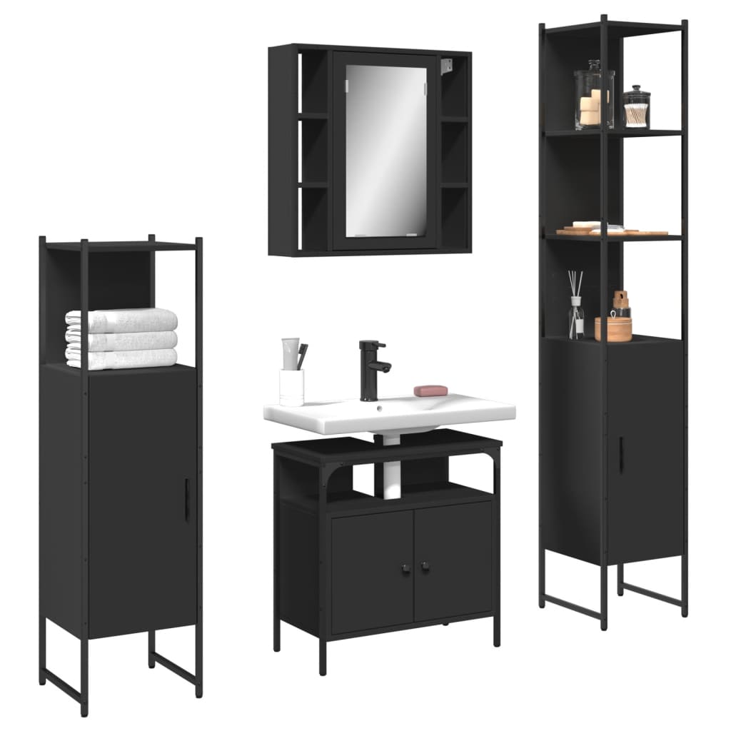 vidaXL Ensemble de meubles de salle de bain 4 pcs Noir Aggloméré