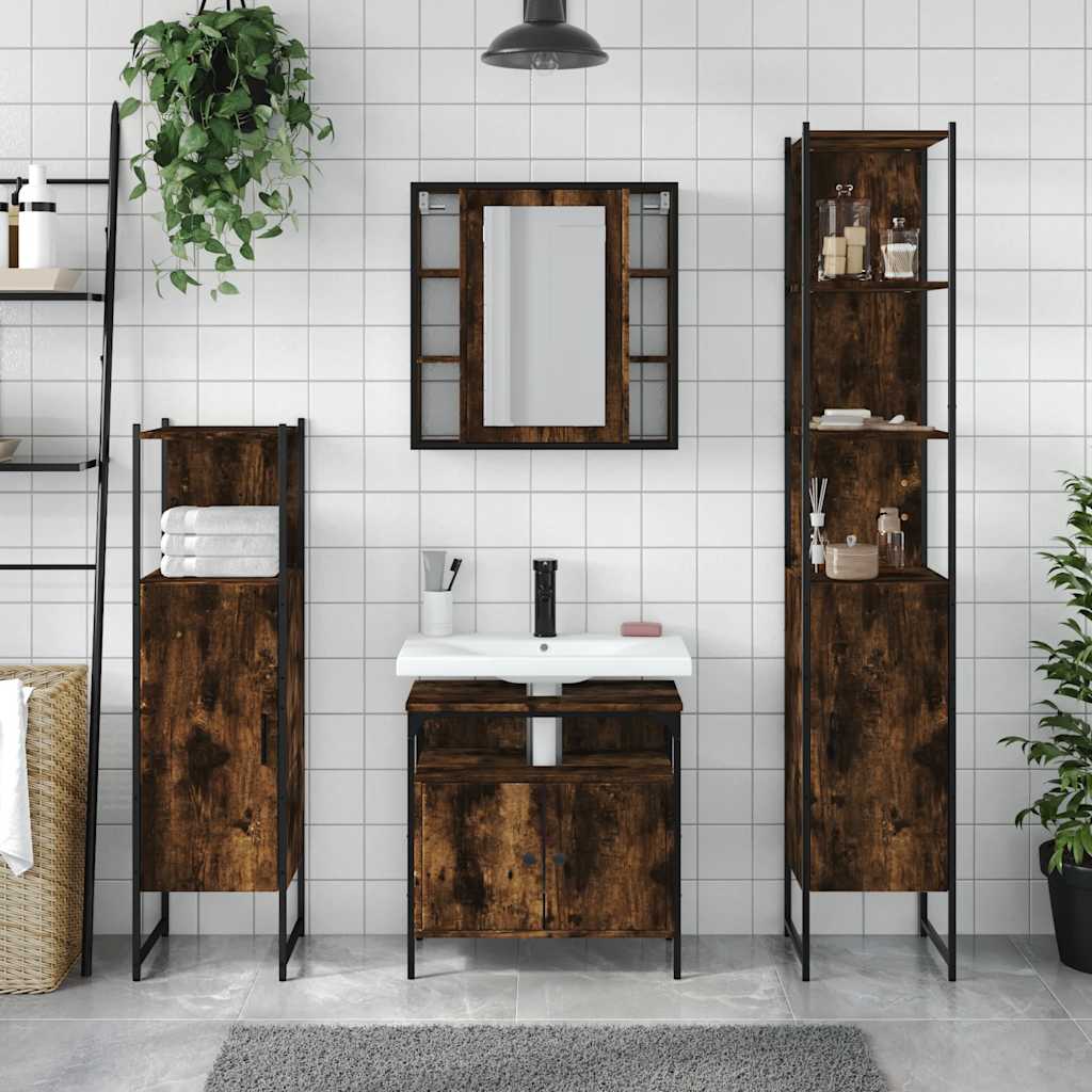 vidaXL Ensemble de meubles de salle de bain 4 pcs Chêne fumé en bois d'ingénierie