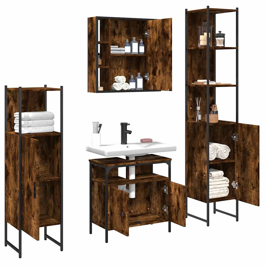 vidaXL Ensemble de meubles de salle de bain 4 pcs Chêne fumé en bois d'ingénierie