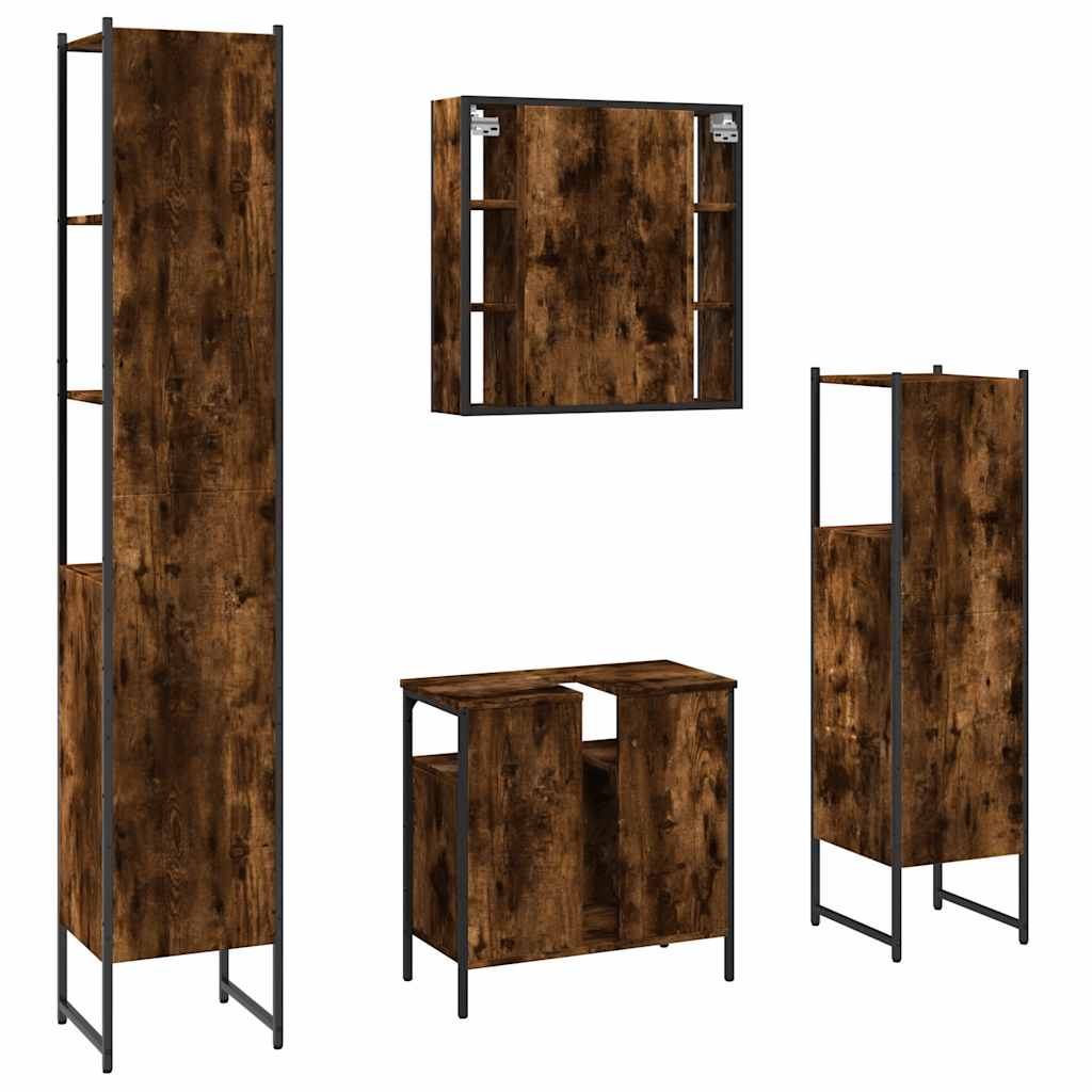 vidaXL Ensemble de meubles de salle de bain 4 pcs Chêne fumé en bois d'ingénierie