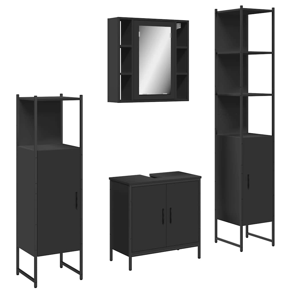 vidaXL 4-tlg. Badmöbel-Set Schwarz Holzwerkstoff