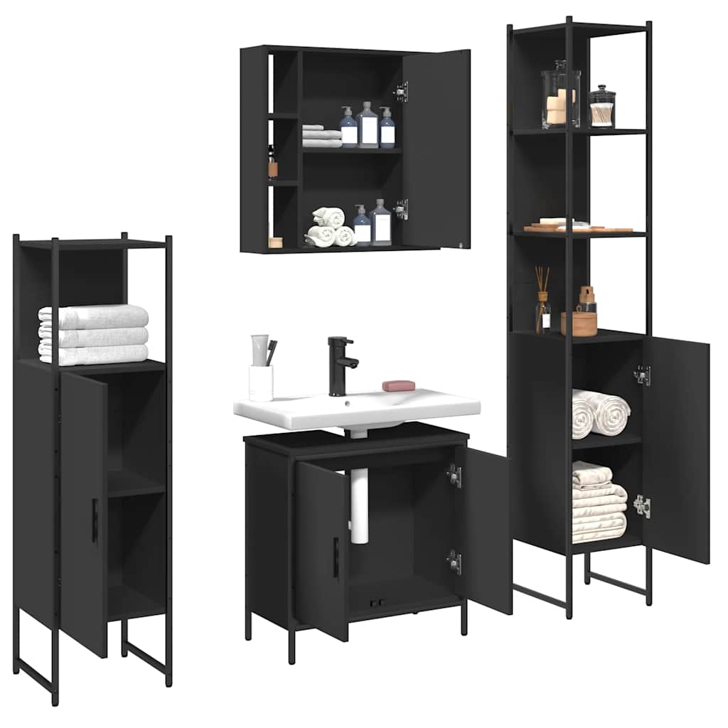 vidaXL 4-tlg. Badmöbel-Set Schwarz Holzwerkstoff