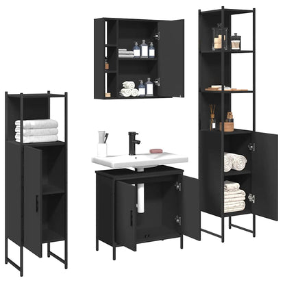 vidaXL 4-tlg. Badmöbel-Set Schwarz Holzwerkstoff