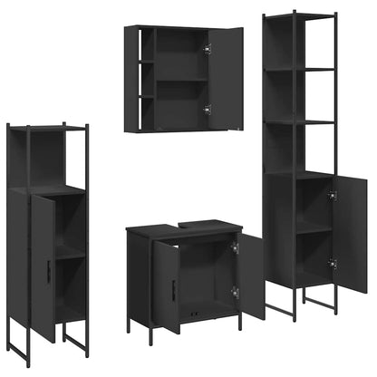 vidaXL 4-tlg. Badmöbel-Set Schwarz Holzwerkstoff