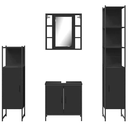vidaXL 4-tlg. Badmöbel-Set Schwarz Holzwerkstoff