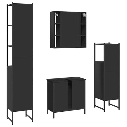 vidaXL 4-tlg. Badmöbel-Set Schwarz Holzwerkstoff