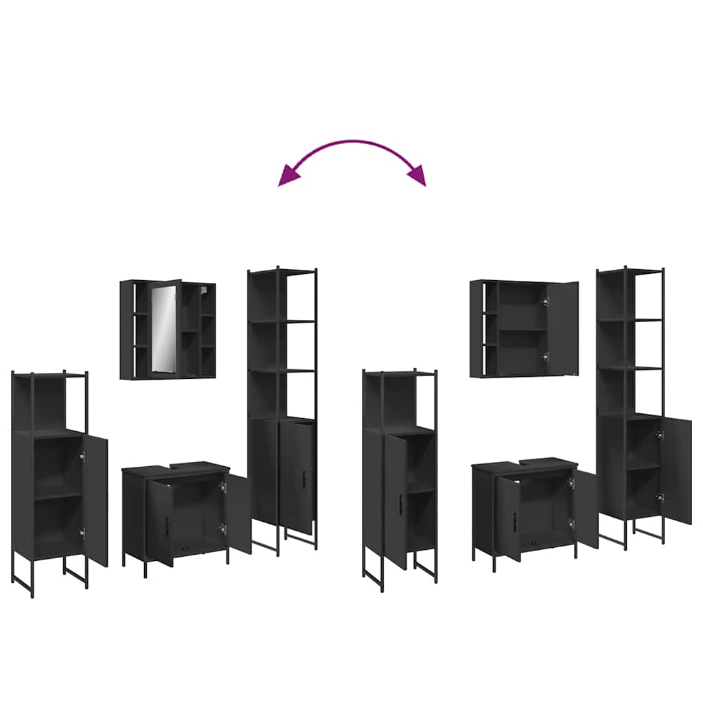 vidaXL 4-tlg. Badmöbel-Set Schwarz Holzwerkstoff