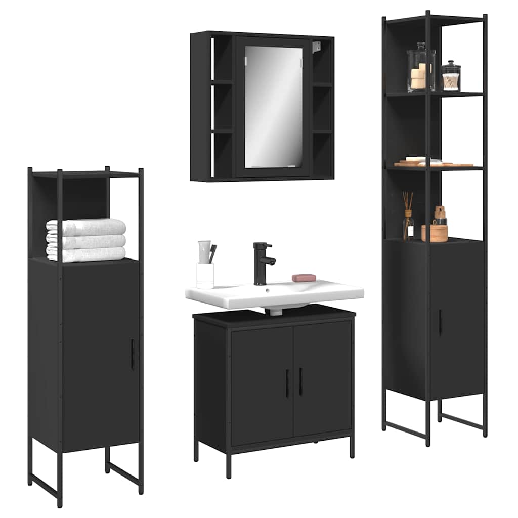 vidaXL 4-tlg. Badmöbel-Set Schwarz Holzwerkstoff