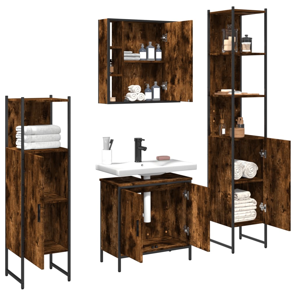 vidaXL Ensemble de meubles de salle de bain 4 pcs Chêne fumé en bois d'ingénierie