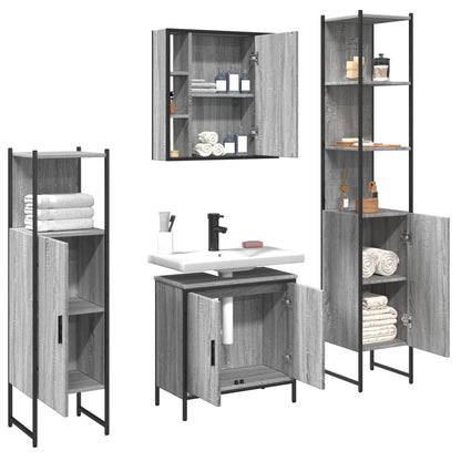 vidaXL 4-tlg. Badmöbel-Set Grau Sonoma Holzwerkstoff