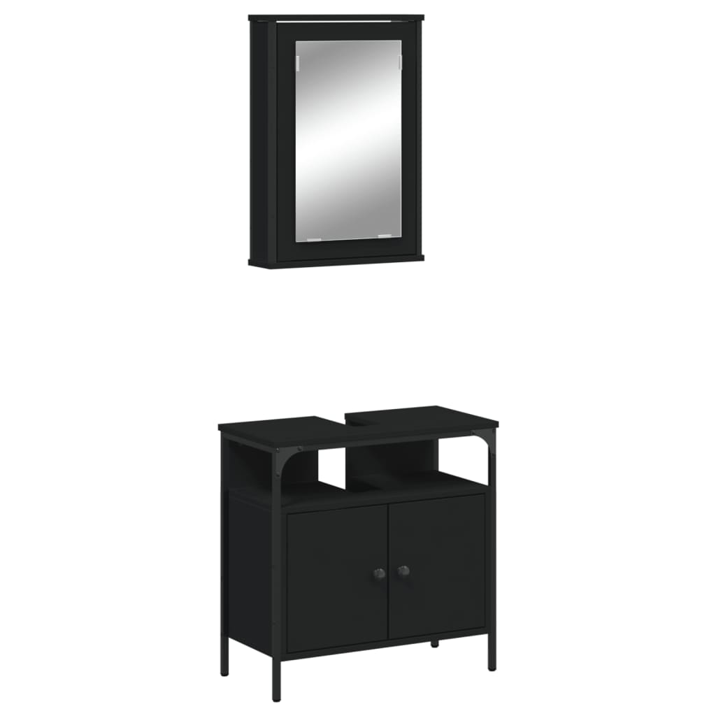 vidaXL 2-tlg. Badmöbel-Set Schwarz Holzwerkstoff