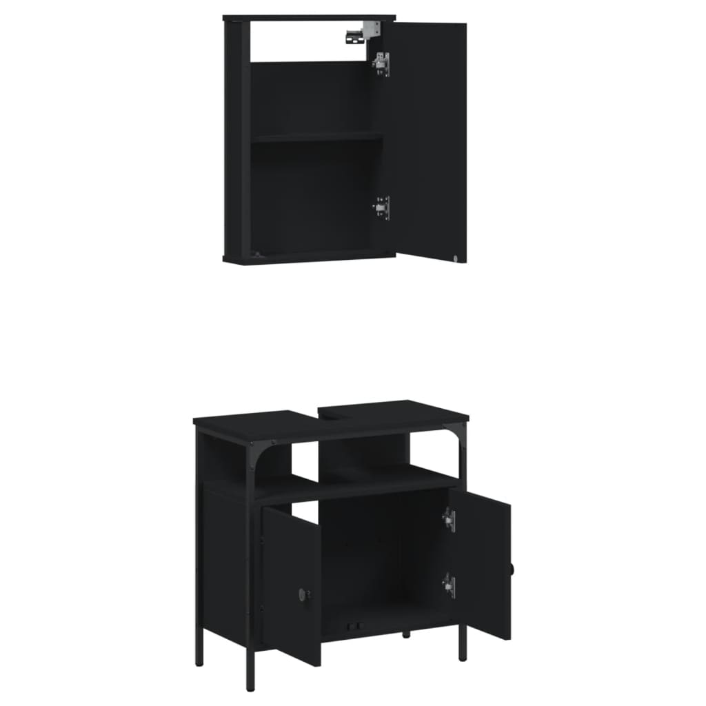 vidaXL 2-tlg. Badmöbel-Set Schwarz Holzwerkstoff