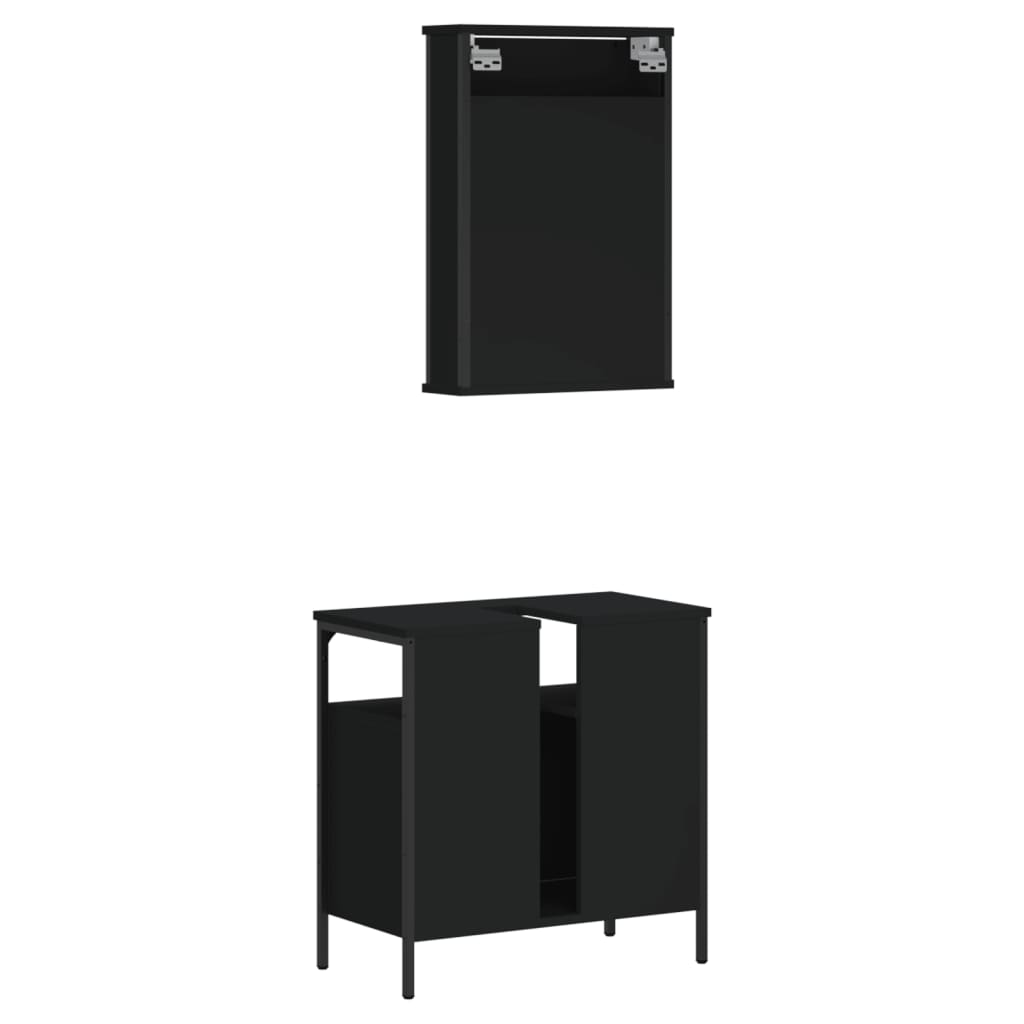 vidaXL 2-tlg. Badmöbel-Set Schwarz Holzwerkstoff