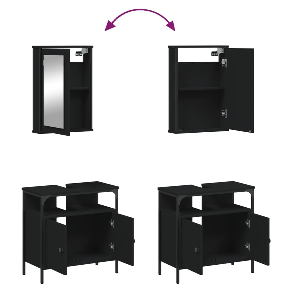 vidaXL 2-tlg. Badmöbel-Set Schwarz Holzwerkstoff