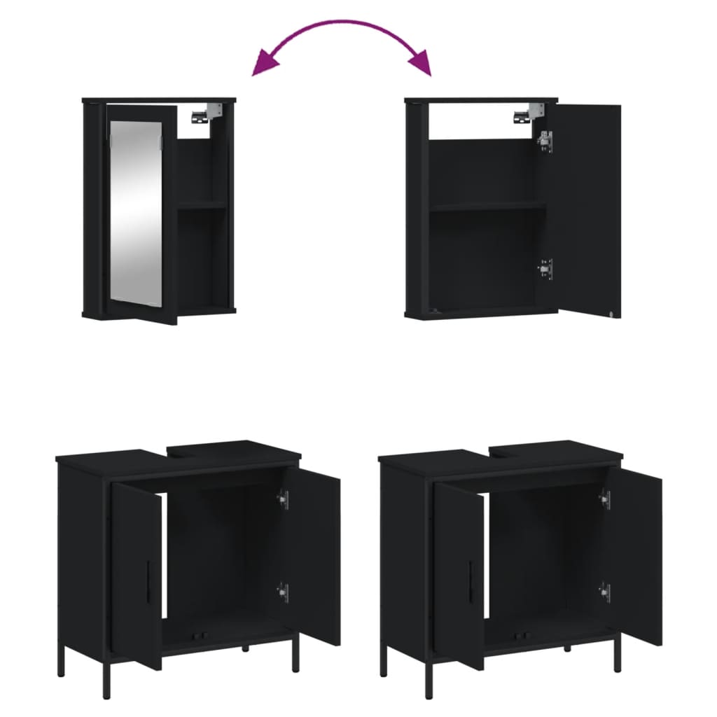 vidaXL 2-tlg. Badmöbel-Set Schwarz Holzwerkstoff