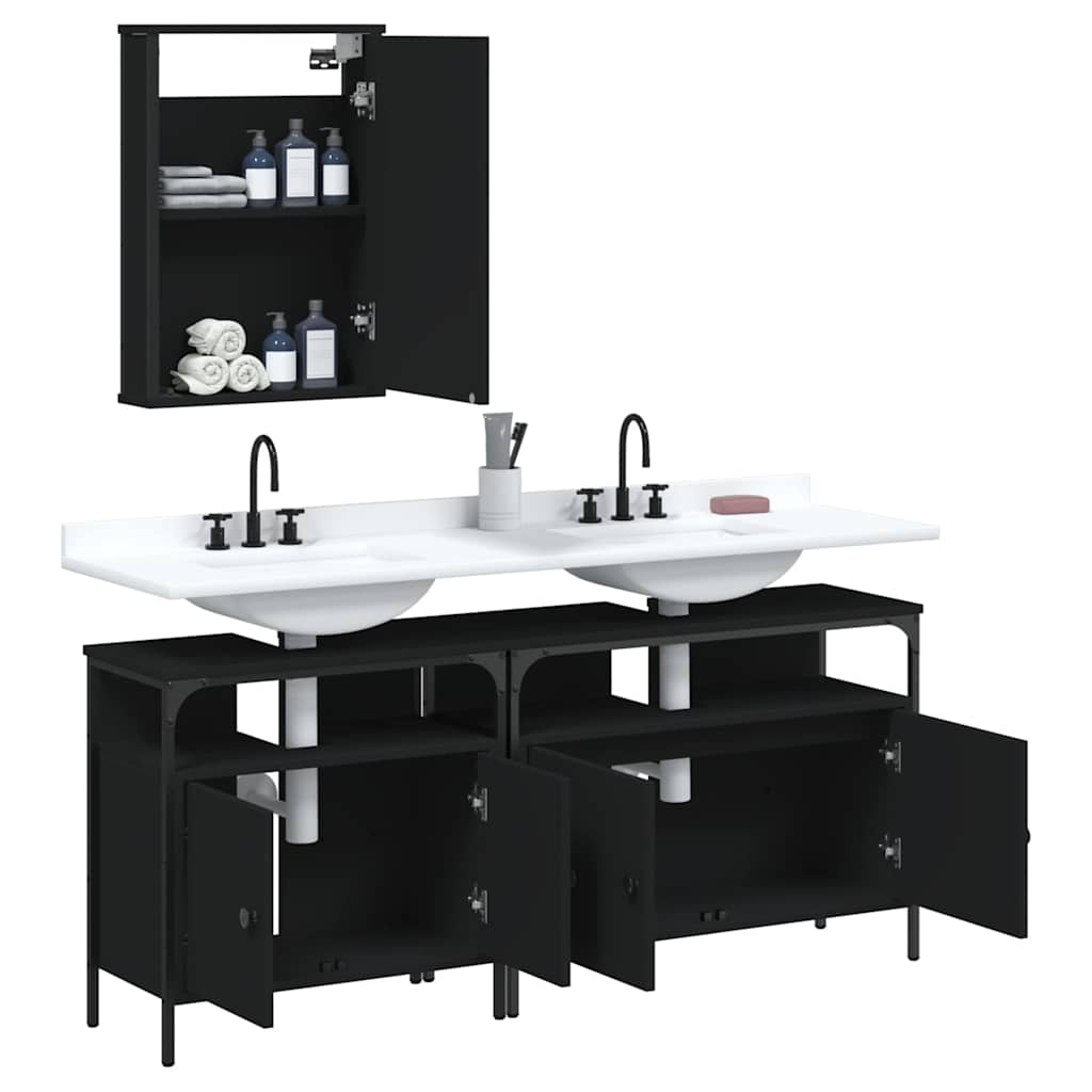 vidaXL 3-tlg. Badmöbel-Set Schwarz Holzwerkstoff