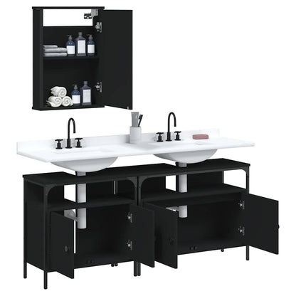 vidaXL 3-tlg. Badmöbel-Set Schwarz Holzwerkstoff