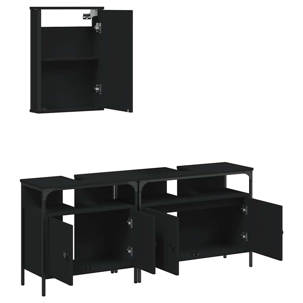 vidaXL 3-tlg. Badmöbel-Set Schwarz Holzwerkstoff