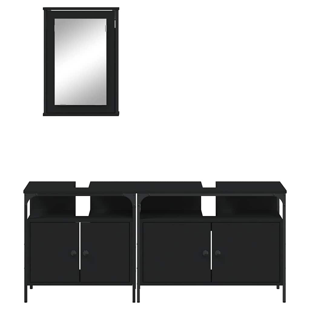 vidaXL 3-tlg. Badmöbel-Set Schwarz Holzwerkstoff