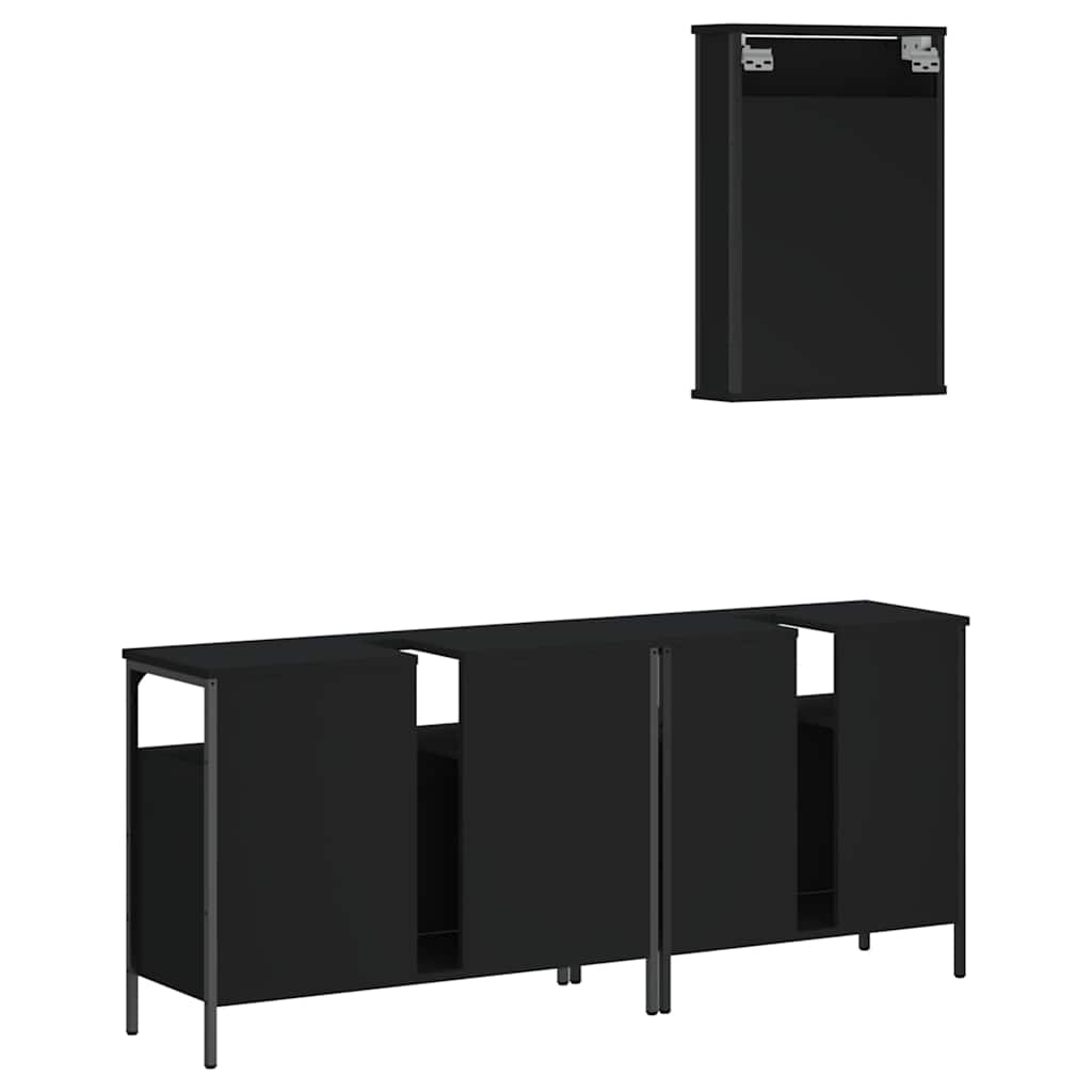 vidaXL 3-tlg. Badmöbel-Set Schwarz Holzwerkstoff