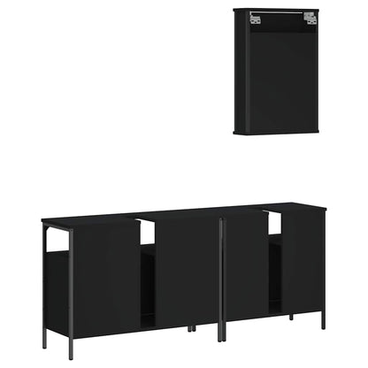 vidaXL 3-tlg. Badmöbel-Set Schwarz Holzwerkstoff