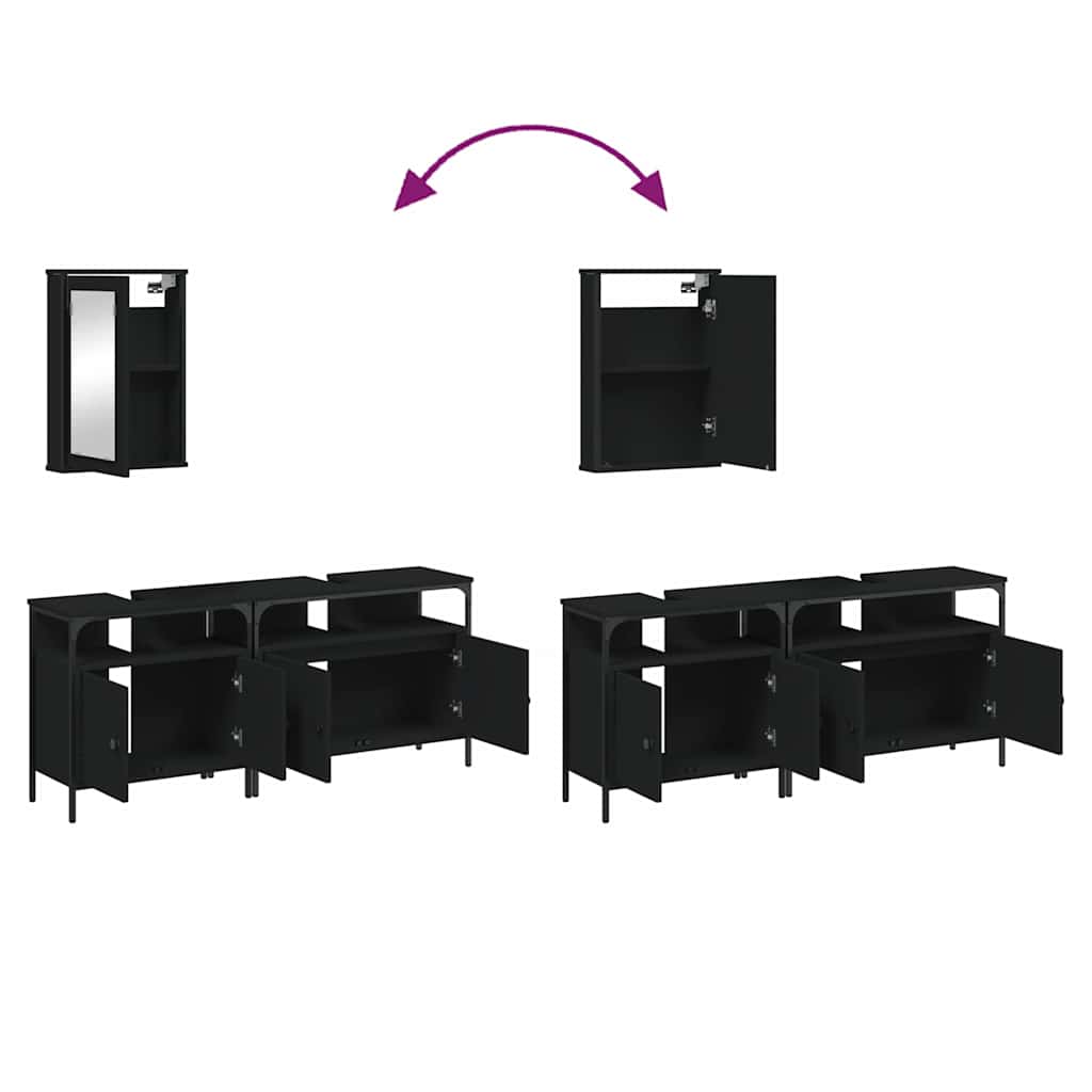 vidaXL 3-tlg. Badmöbel-Set Schwarz Holzwerkstoff
