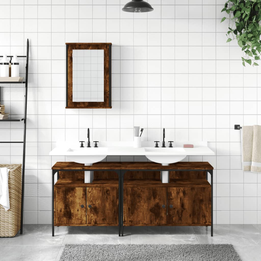 vidaXL Ensemble de meubles de salle de bain 3 pièces en bois d'ingénierie chêne fumé