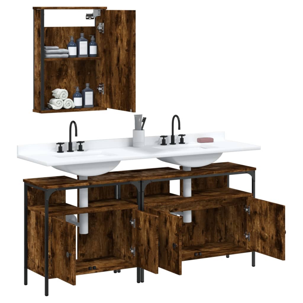 vidaXL Ensemble de meubles de salle de bain 3 pièces en bois d'ingénierie chêne fumé