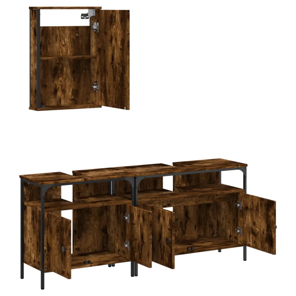 vidaXL Ensemble de meubles de salle de bain 3 pièces en bois d'ingénierie chêne fumé