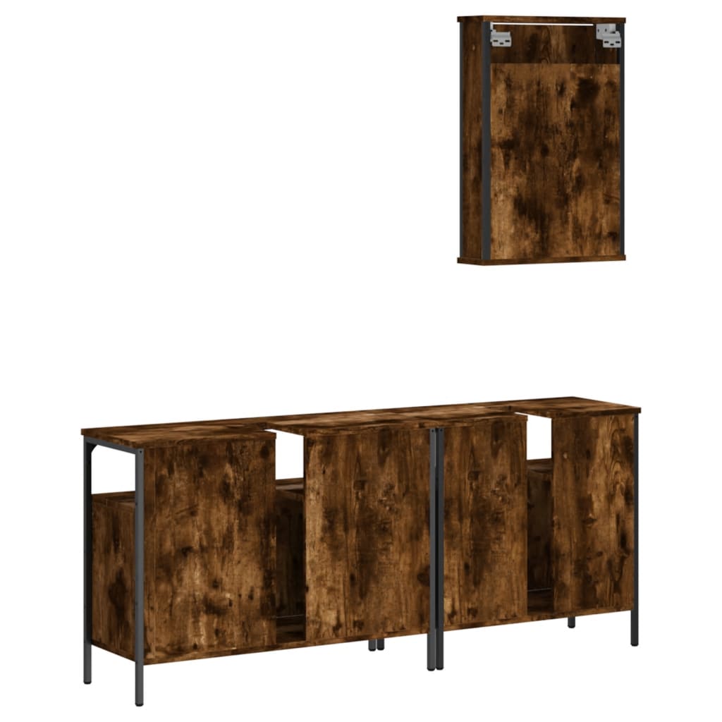 vidaXL Ensemble de meubles de salle de bain 3 pièces en bois d'ingénierie chêne fumé