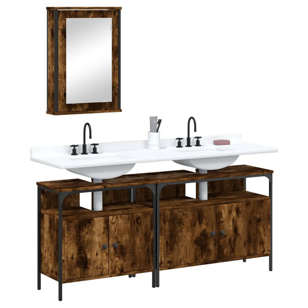 vidaXL Ensemble de meubles de salle de bain 3 pièces en bois d'ingénierie chêne fumé