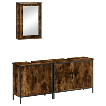 vidaXL Ensemble de meubles de salle de bain 3 pièces en bois d'ingénierie chêne fumé