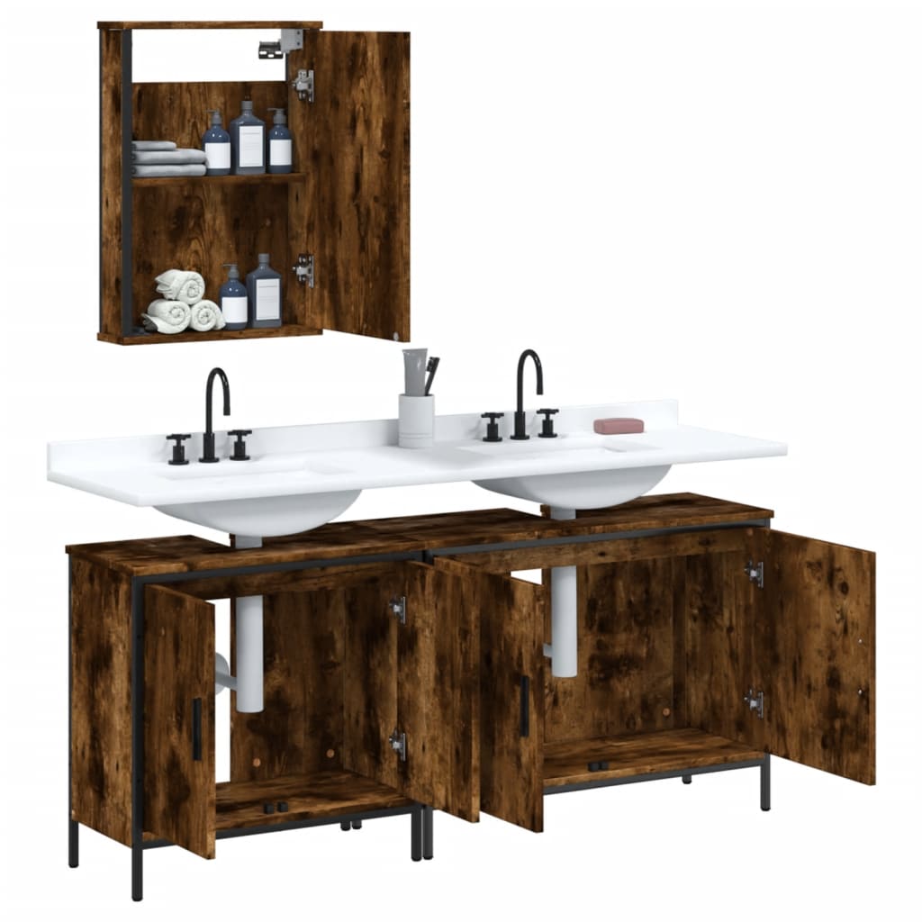 vidaXL Ensemble de meubles de salle de bain 3 pièces en bois d'ingénierie chêne fumé