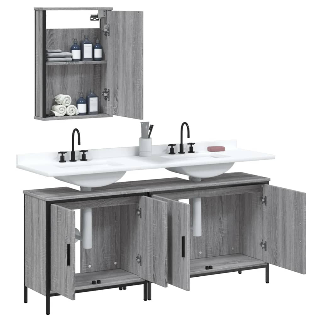 vidaXL Ensemble de meubles de salle de bain 3 pcs Gris Aggloméré Sonoma