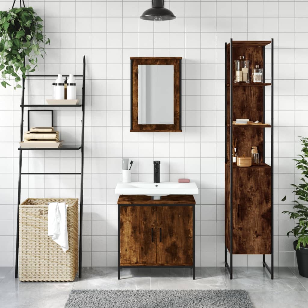 vidaXL Ensemble de meubles de salle de bain 3 pièces en bois d'ingénierie chêne fumé