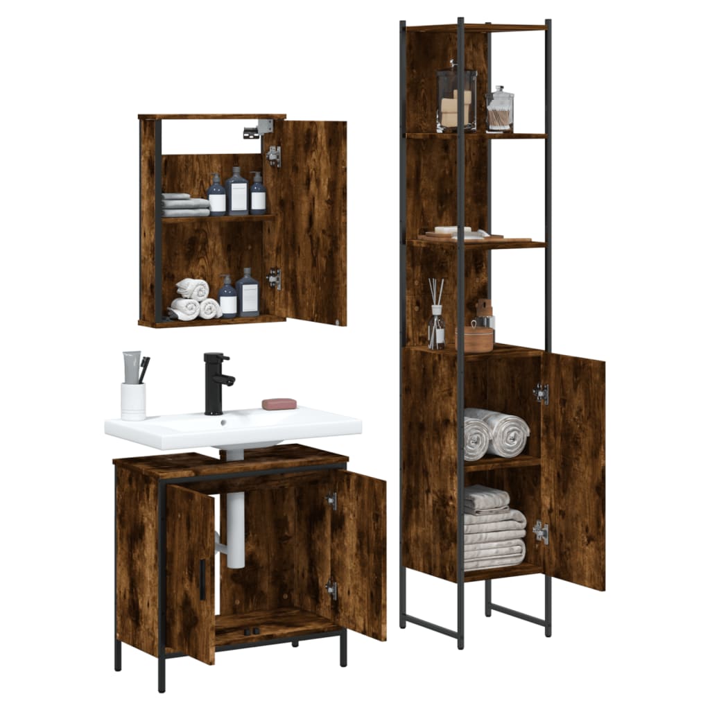 vidaXL Ensemble de meubles de salle de bain 3 pièces en bois d'ingénierie chêne fumé