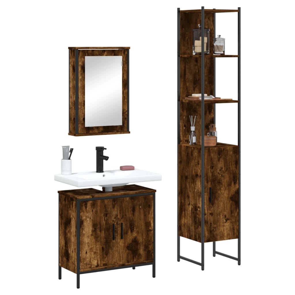 vidaXL Ensemble de meubles de salle de bain 3 pièces en bois d'ingénierie chêne fumé