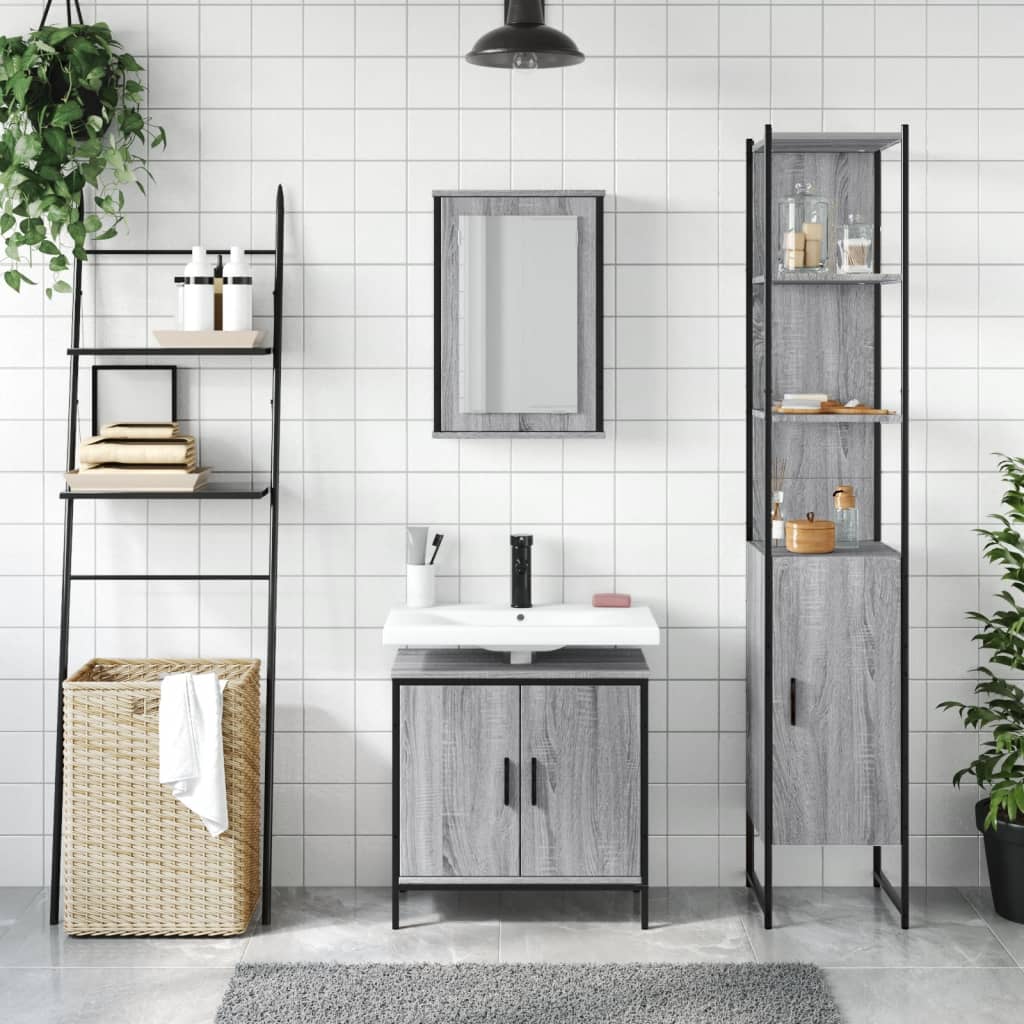 vidaXL Ensemble de meubles de salle de bain 3 pcs Gris Aggloméré Sonoma