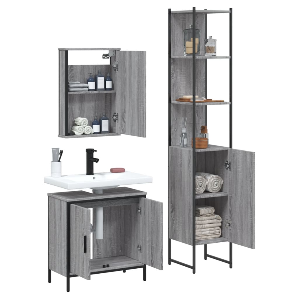 vidaXL Ensemble de meubles de salle de bain 3 pcs Gris Aggloméré Sonoma