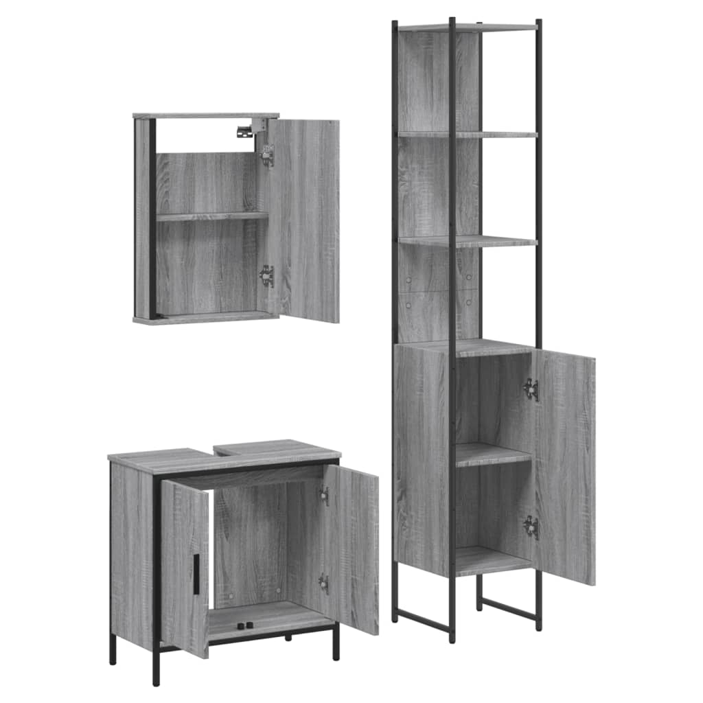 vidaXL Ensemble de meubles de salle de bain 3 pcs Gris Aggloméré Sonoma