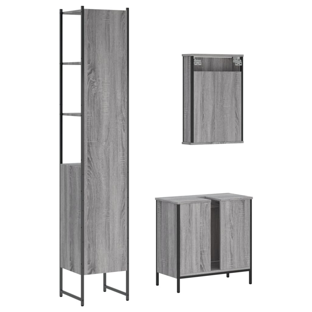 vidaXL Ensemble de meubles de salle de bain 3 pcs Gris Aggloméré Sonoma