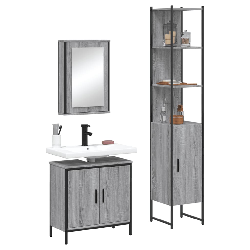 vidaXL Ensemble de meubles de salle de bain 3 pcs Gris Aggloméré Sonoma