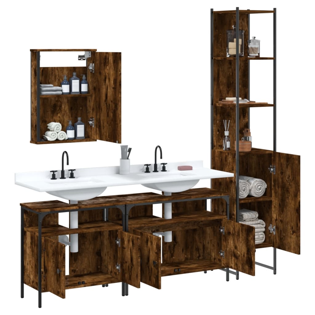 vidaXL Ensemble de meubles de salle de bain 4 pcs Chêne fumé en bois d'ingénierie
