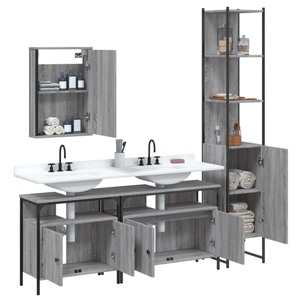 vidaXL 4-tlg. Badmöbel-Set Grau Sonoma Holzwerkstoff