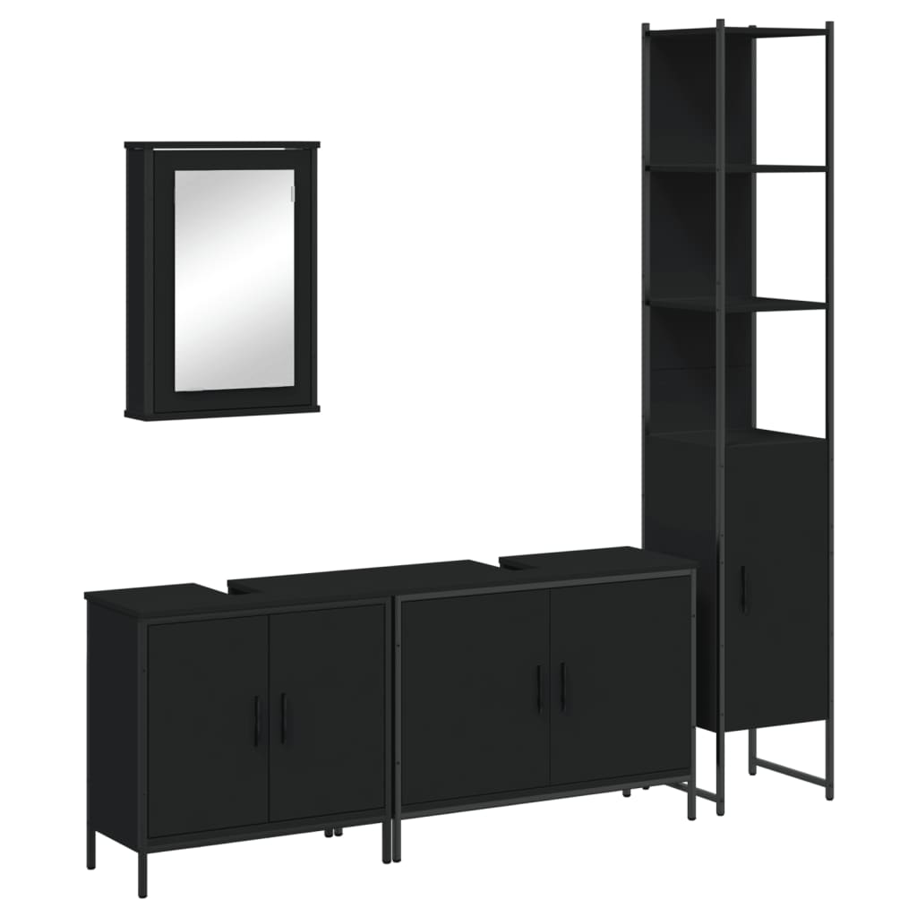 vidaXL 4-tlg. Badmöbel-Set Schwarz Holzwerkstoff