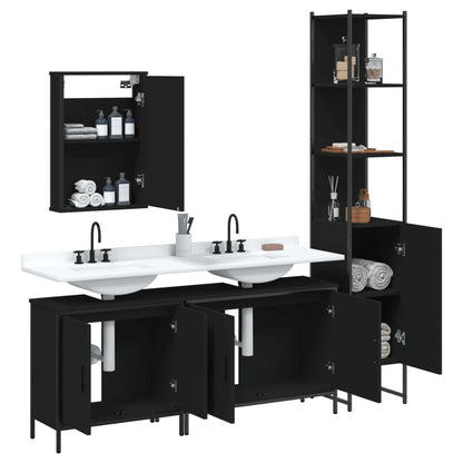 vidaXL 4-tlg. Badmöbel-Set Schwarz Holzwerkstoff