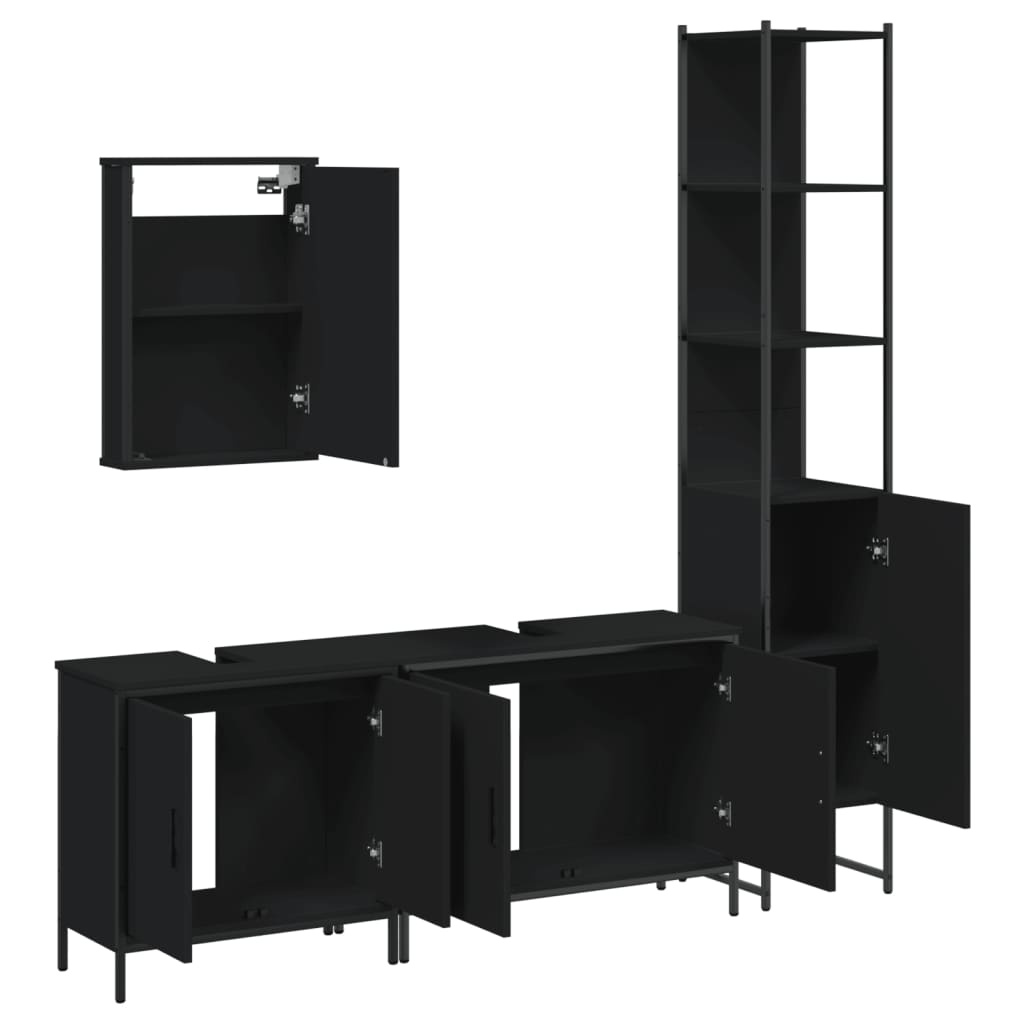vidaXL 4-tlg. Badmöbel-Set Schwarz Holzwerkstoff