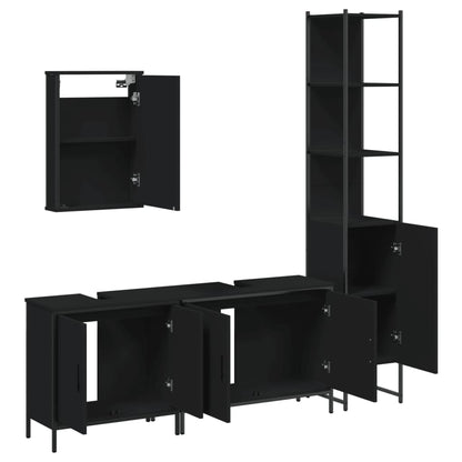 vidaXL 4-tlg. Badmöbel-Set Schwarz Holzwerkstoff