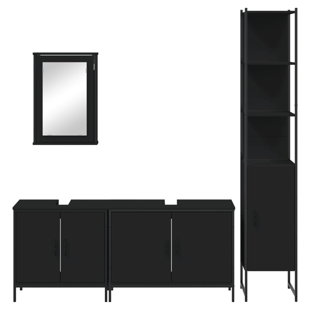 vidaXL 4-tlg. Badmöbel-Set Schwarz Holzwerkstoff