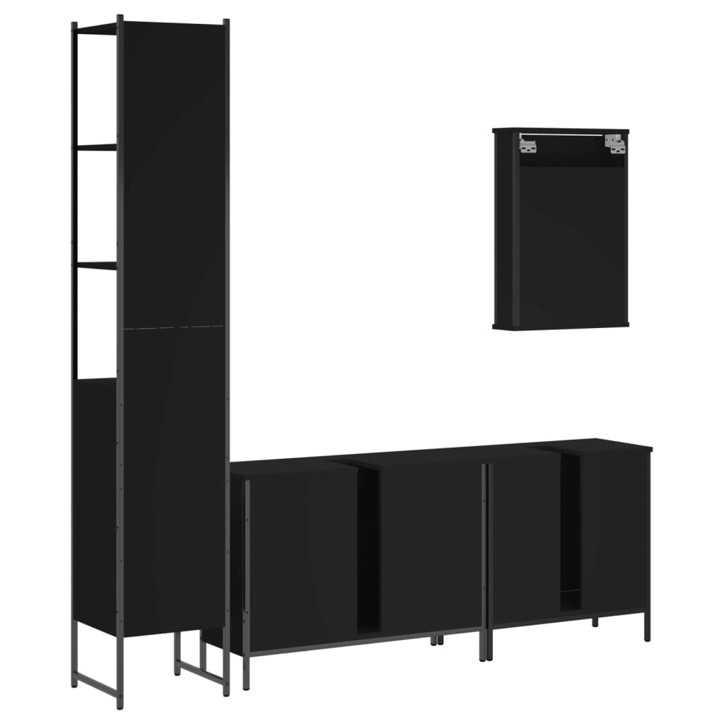 vidaXL 4-tlg. Badmöbel-Set Schwarz Holzwerkstoff